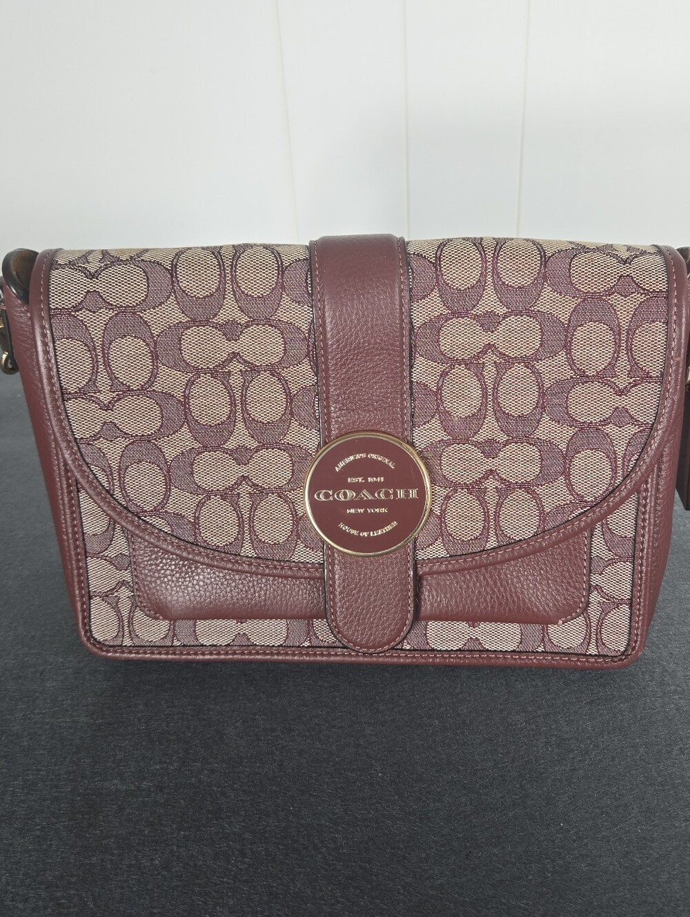 Coach Lonnie Burgundy Signature Canvas Crossbody Bag